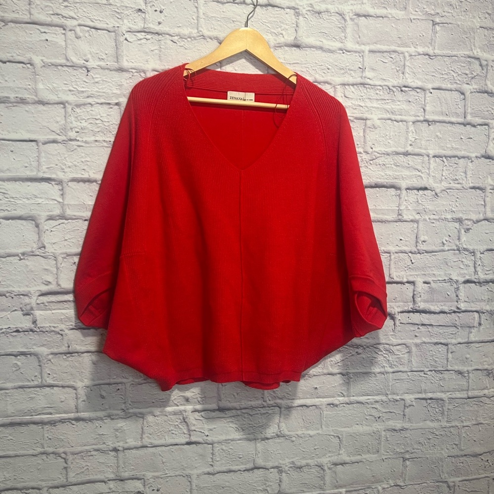 Zenana Small Outfitters Red V-Neck Dolman Sweater